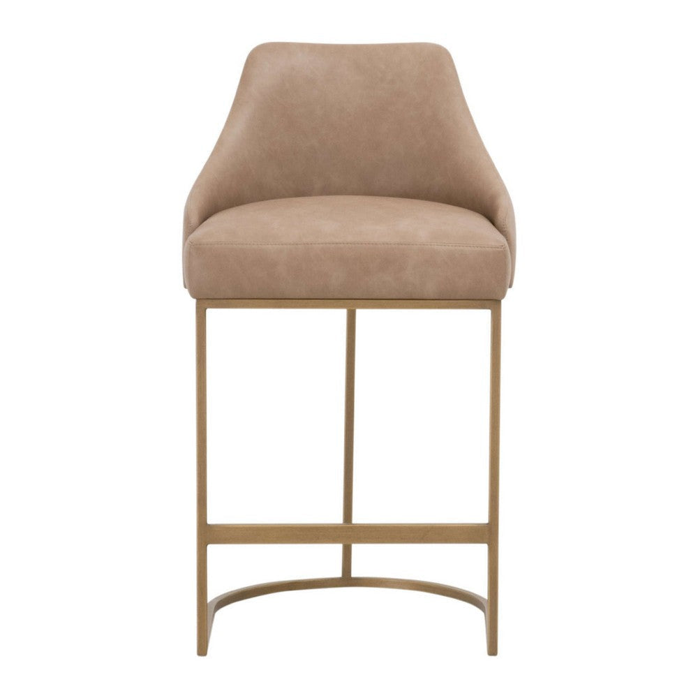 Pars Counter Chair Set of 2 | Gold Cantilever | Brown Faux Leather BM333251