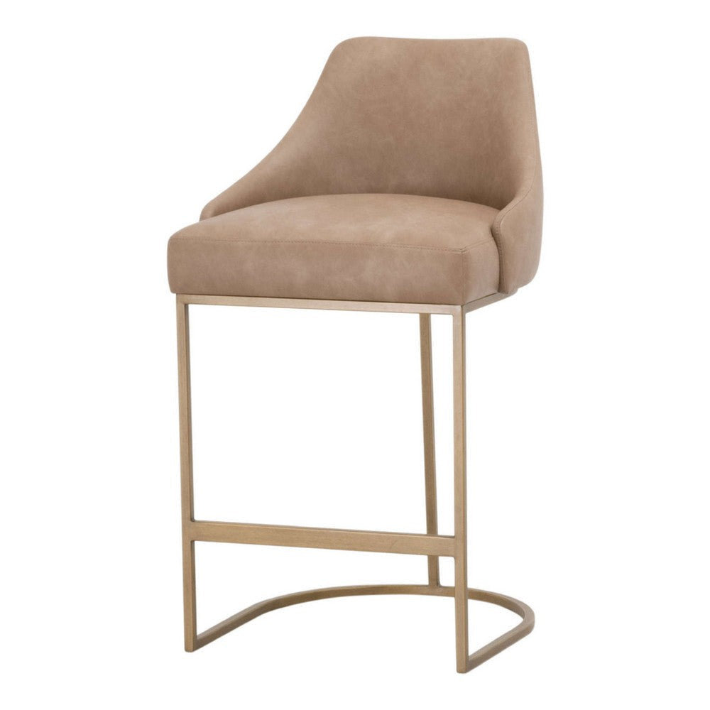 Pars Counter Chair Set of 2 | Gold Cantilever | Brown Faux Leather