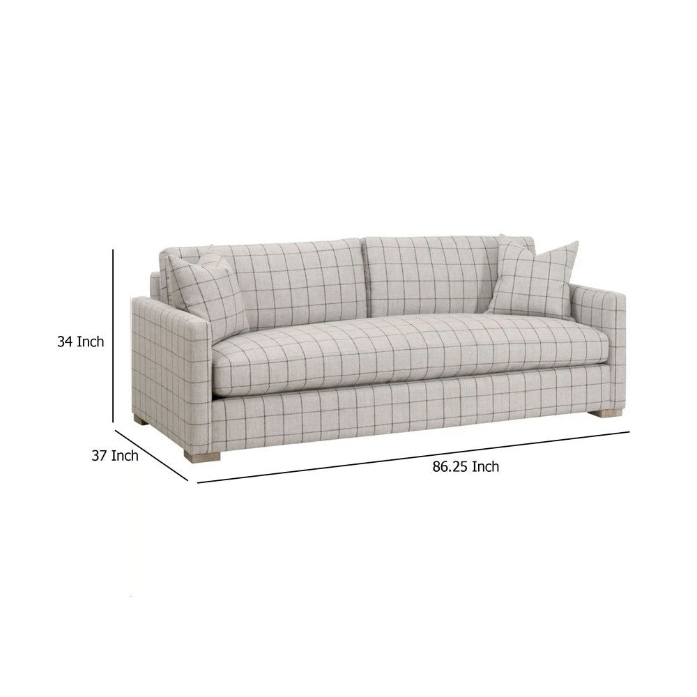 Racz Sofa | 2 Throw Pillows | Modern Gray Checkered Fabric | 86’’ BM333254