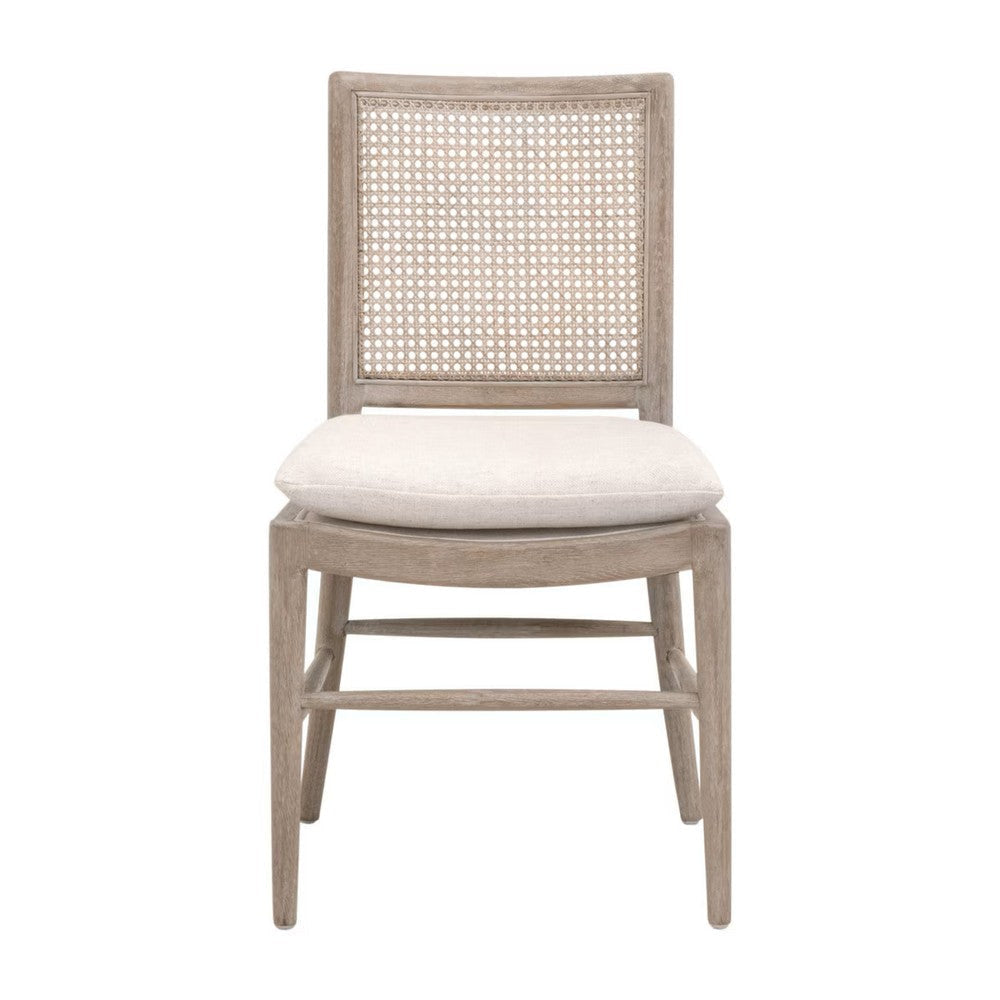 Bly Dining Side Chair Set of 2 | Gray Oak Wood | Cane Back Cream Linen BM333258