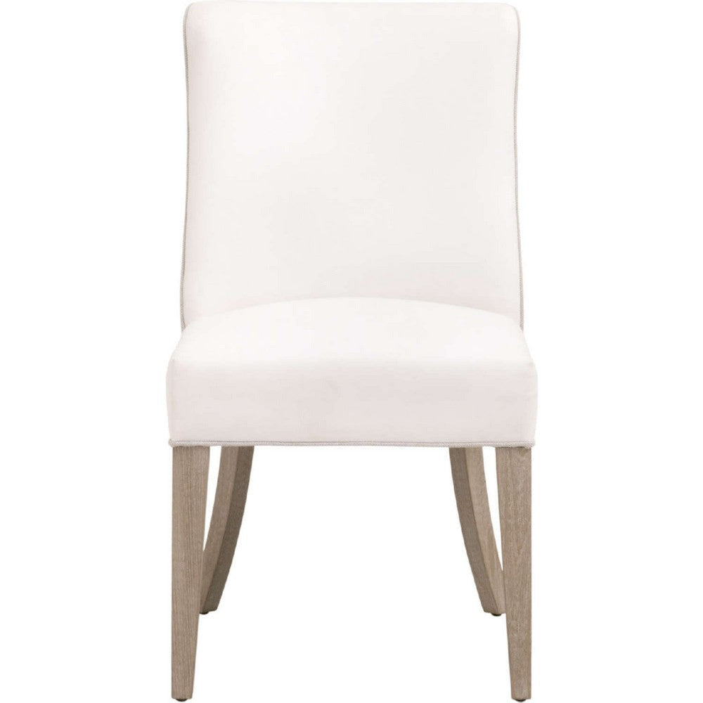 Ray Dining Side Chair | Solid Brown Ash Wood | Pearl White Fabric