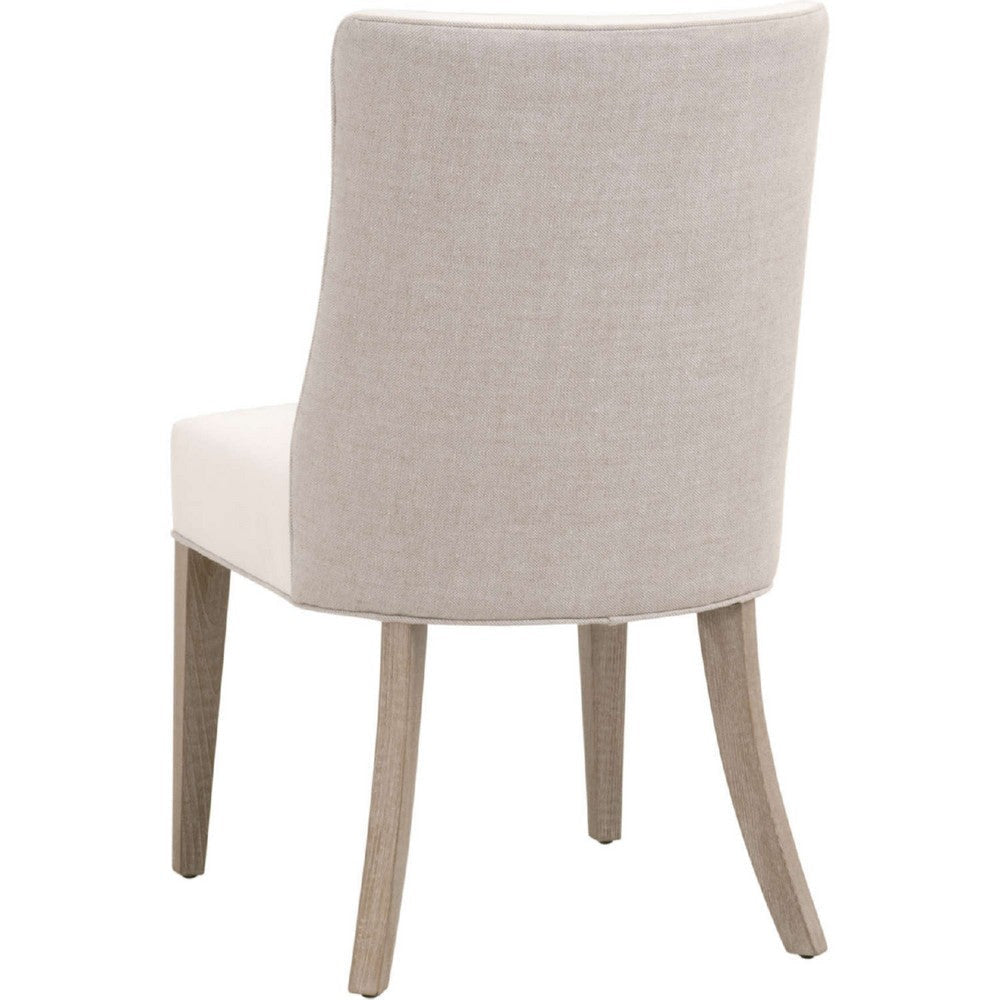 Ray Dining Side Chair | Solid Brown Ash Wood | Pearl White Fabric