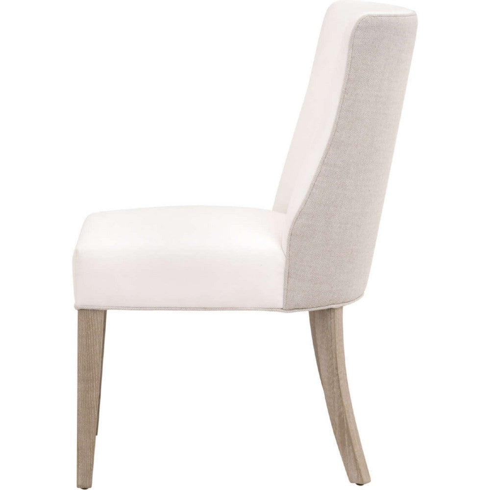 Ray Dining Side Chair | Solid Brown Ash Wood | Pearl White Fabric