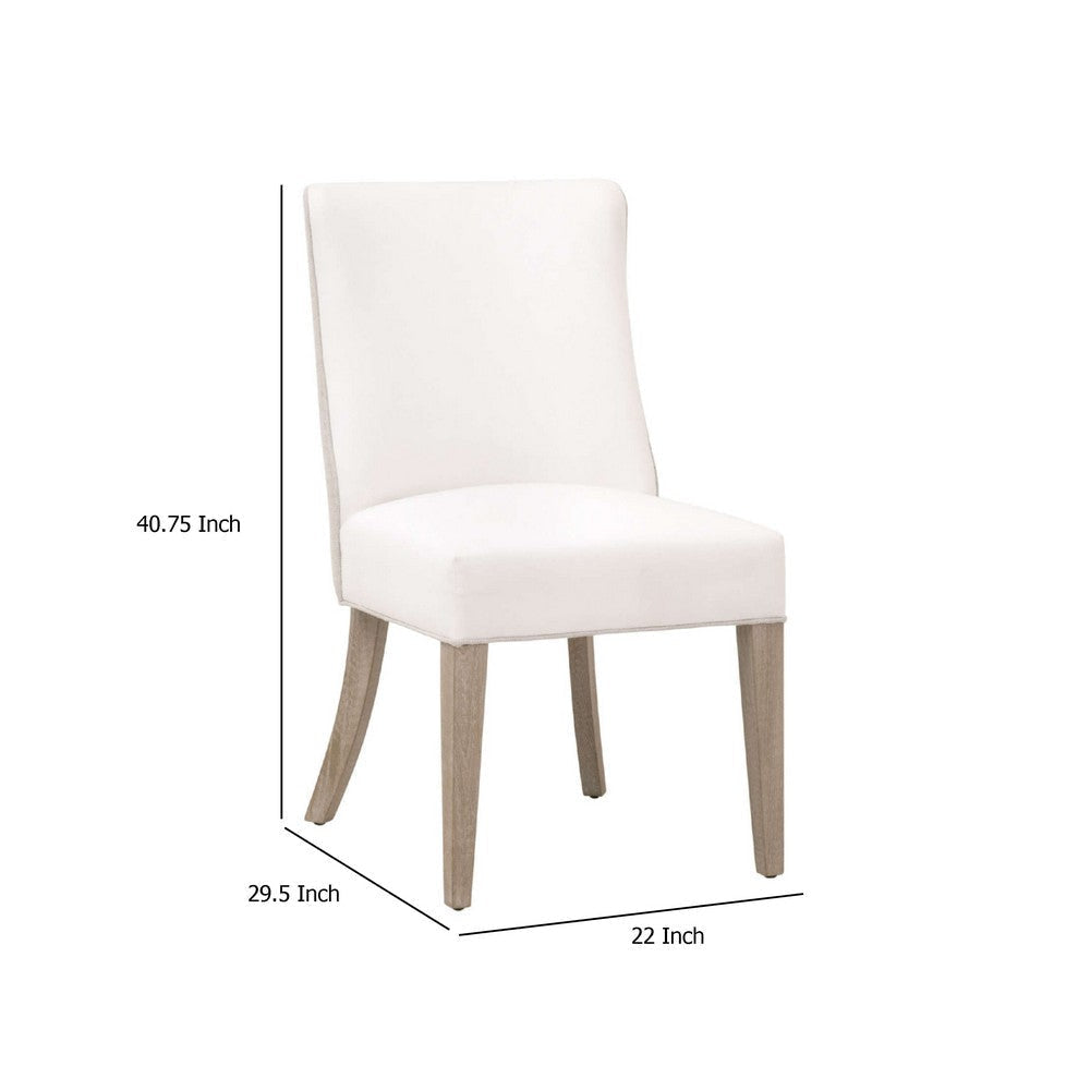 Ray Dining Side Chair | Solid Brown Ash Wood | Pearl White Fabric