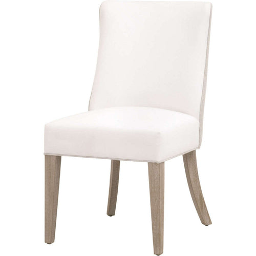Ray Dining Side Chair | Solid Brown Ash Wood | Pearl White Fabric