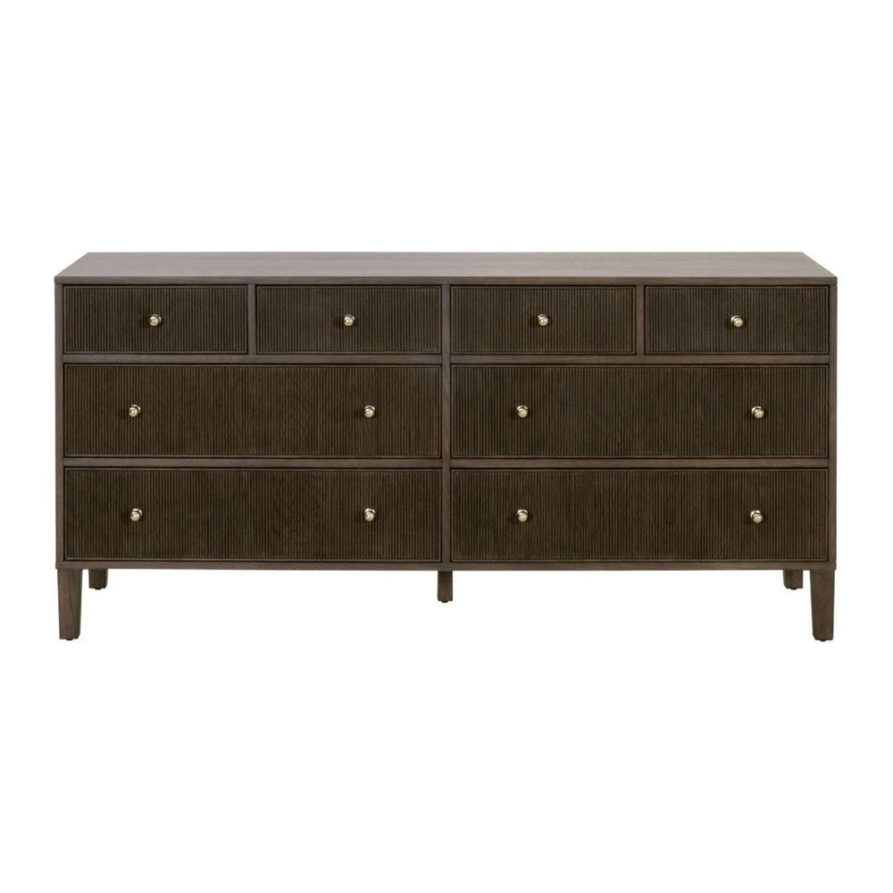 Hyz Wide Double Dresser | 8 Drawer | Dutch Brown Oak Wood | Iron Knobs BM333263