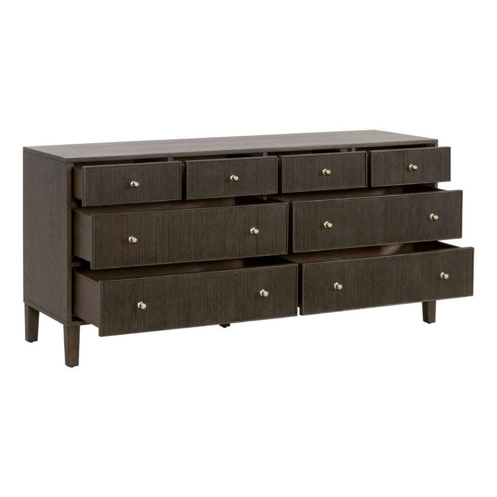 Hyz Wide Double Dresser | 8 Drawer | Dutch Brown Oak Wood | Iron Knobs BM333263