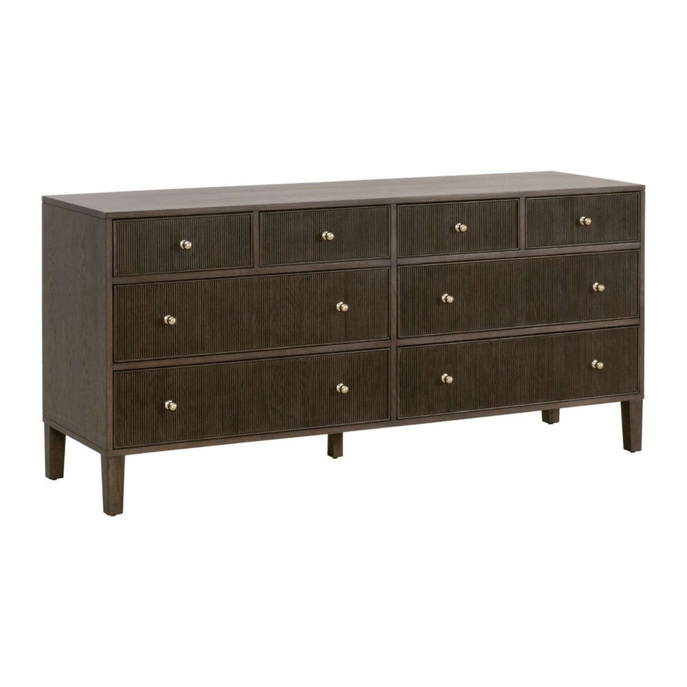 Hyz Wide Double Dresser | 8 Drawer | Dutch Brown Oak Wood | Iron Knobs