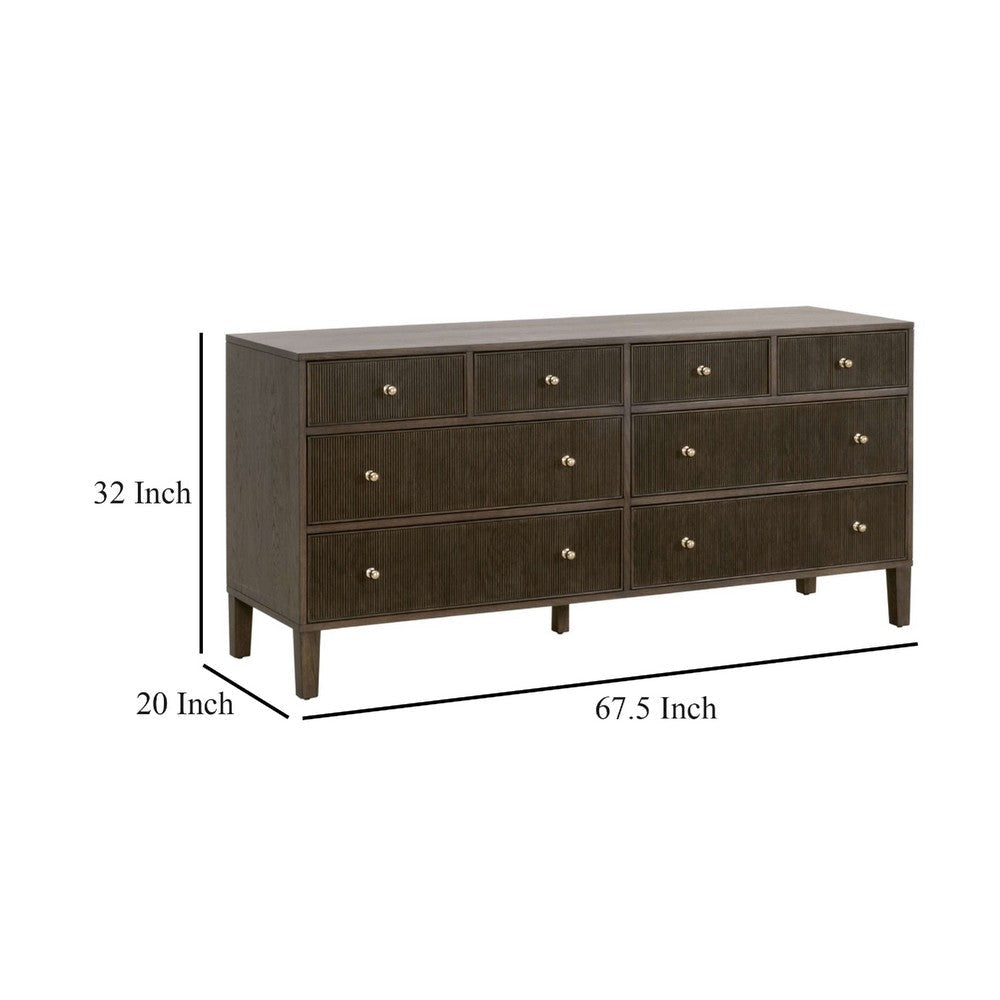 Hyz Wide Double Dresser | 8 Drawer | Dutch Brown Oak Wood | Iron Knobs BM333263