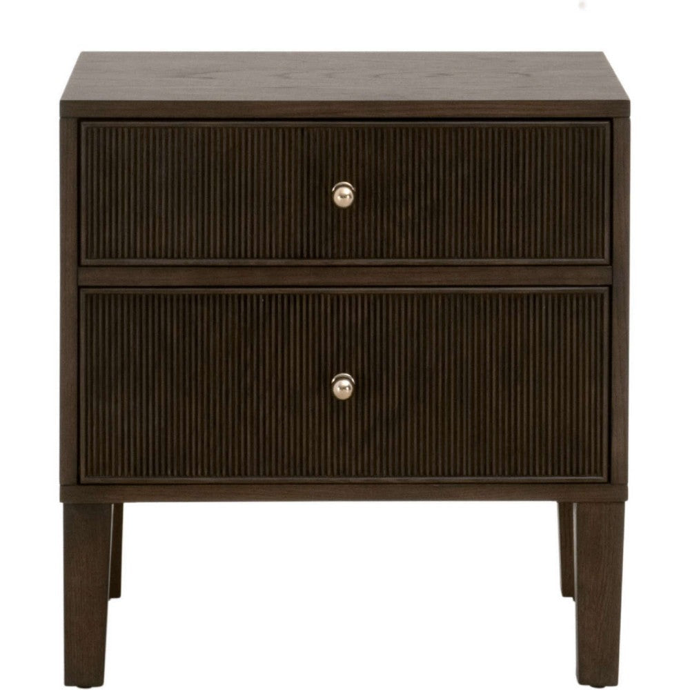 Hyz Nightstand | 2 Drawers | Modern Dutch Brown Oak Wood | Iron Knobs BM333264