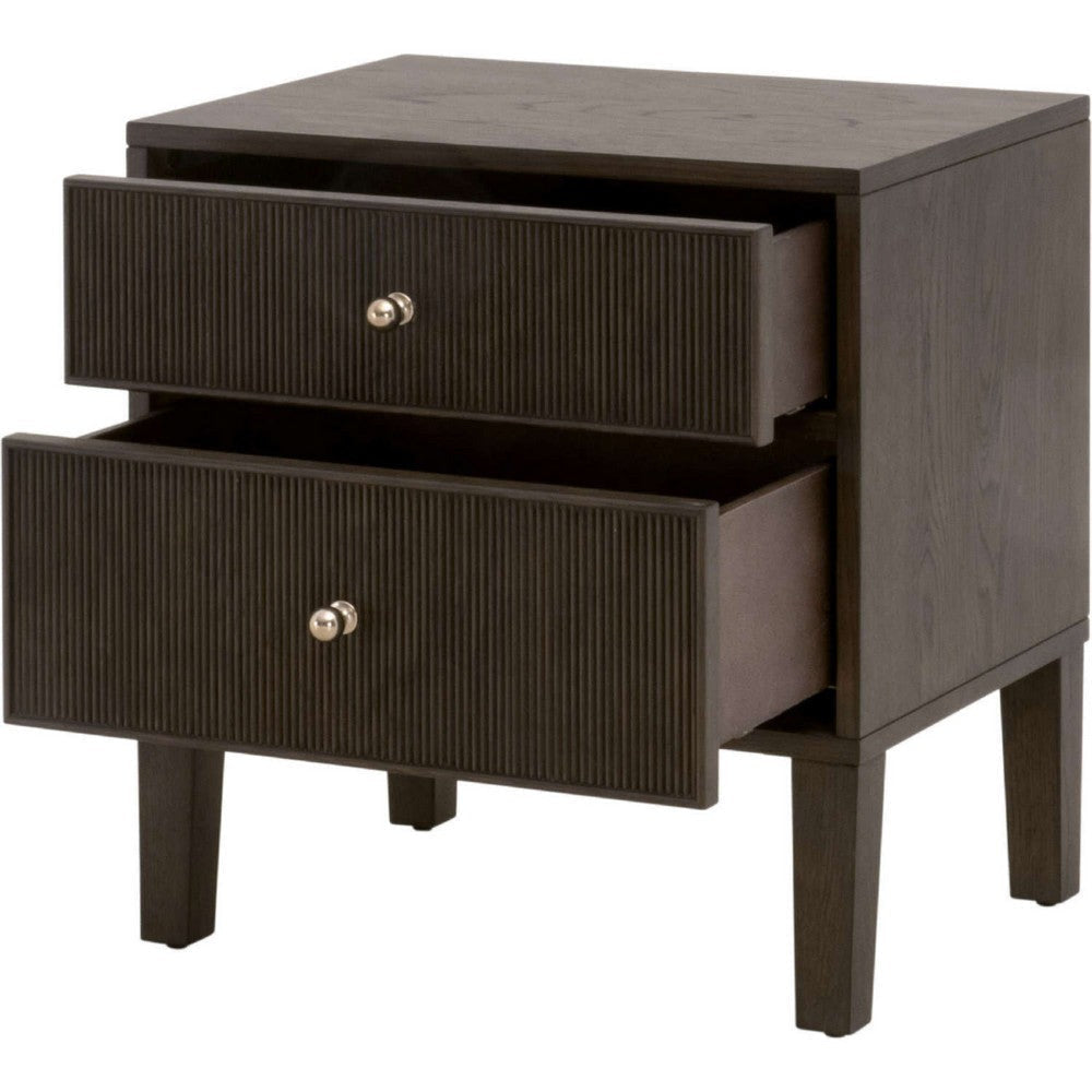Hyz Nightstand | 2 Drawers | Modern Dutch Brown Oak Wood | Iron Knobs BM333264