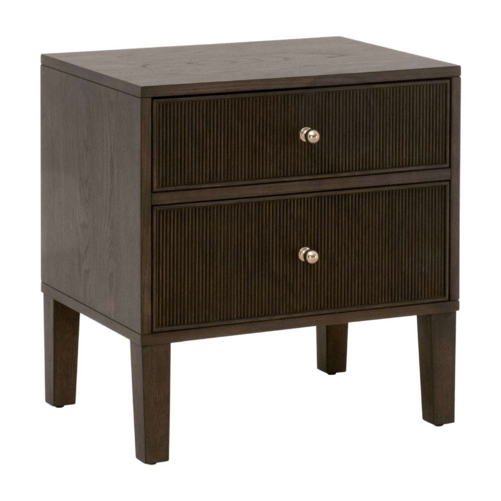 Hyz Nightstand | 2 Drawers | Modern Dutch Brown Oak Wood | Iron Knobs