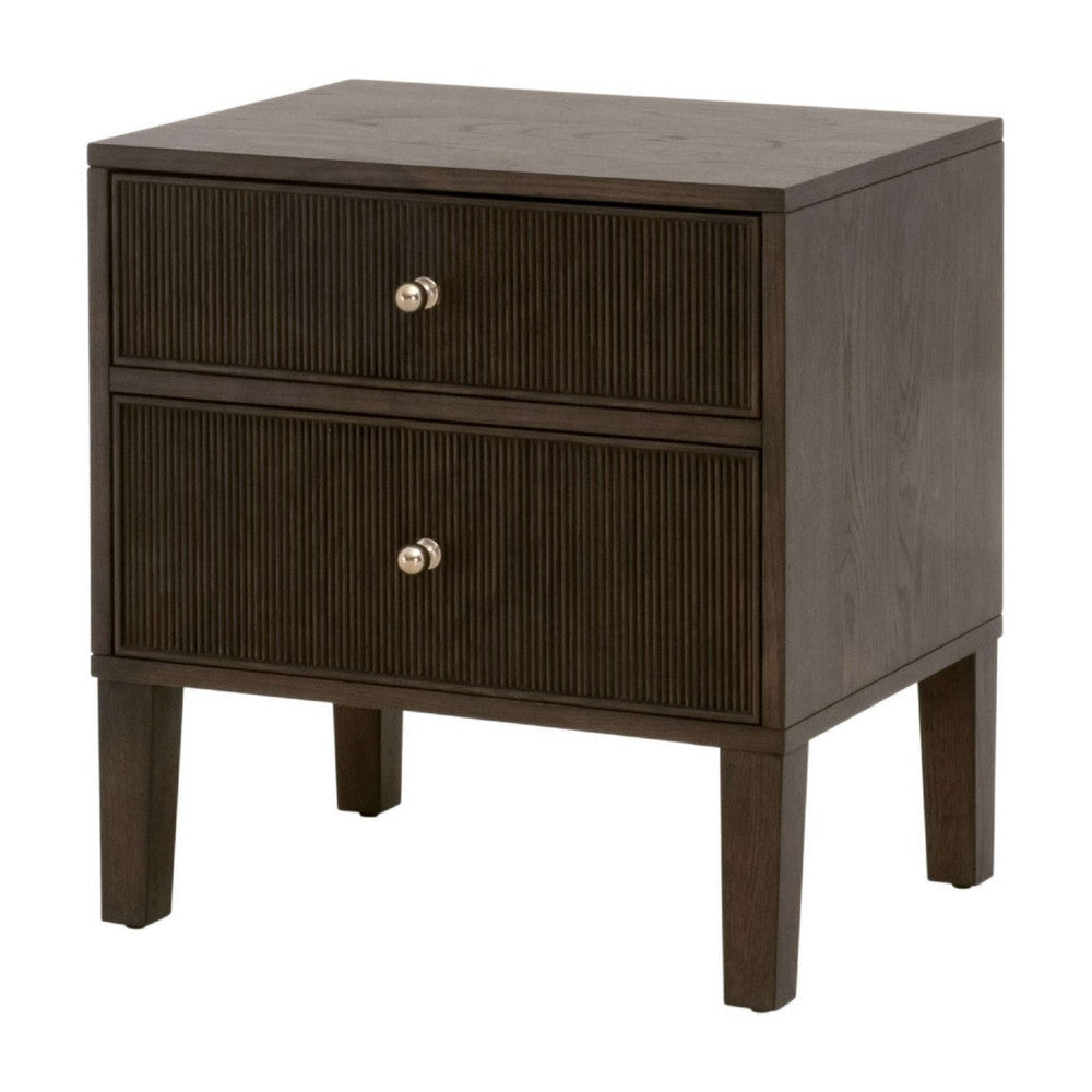 Hyz Nightstand | 2 Drawers | Modern Dutch Brown Oak Wood | Iron Knobs BM333264