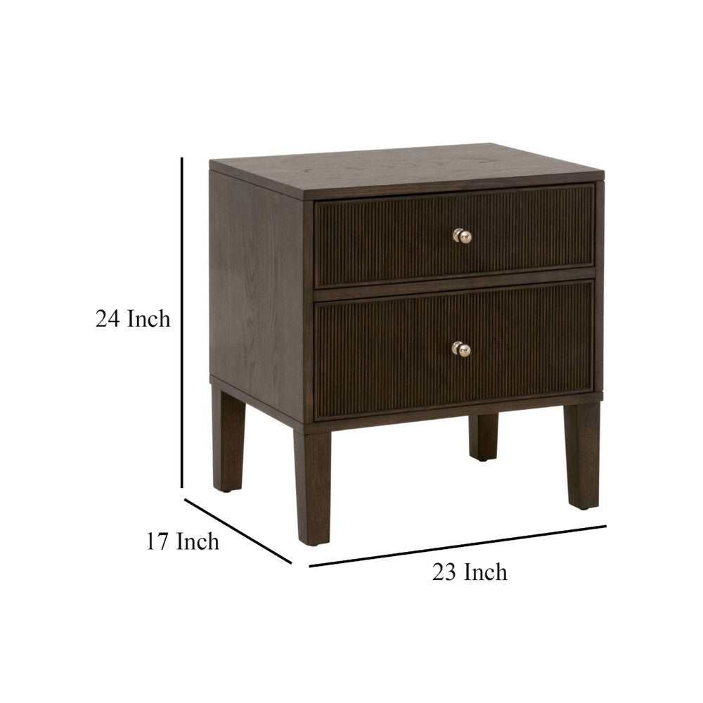 Hyz Nightstand | 2 Drawers | Modern Dutch Brown Oak Wood | Iron Knobs BM333264