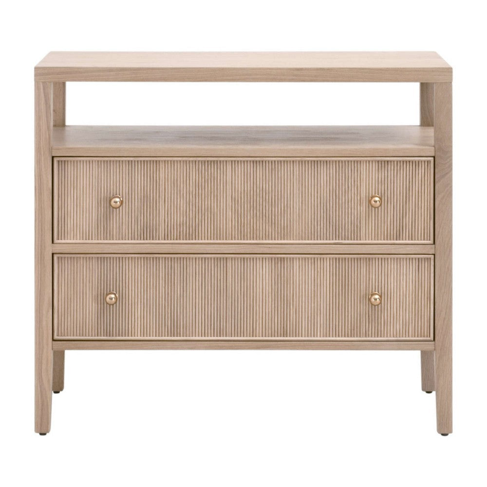 Hyz Extra Wide Nightstand | 2 Drawers | Open Shelf | Brown Oak Wood