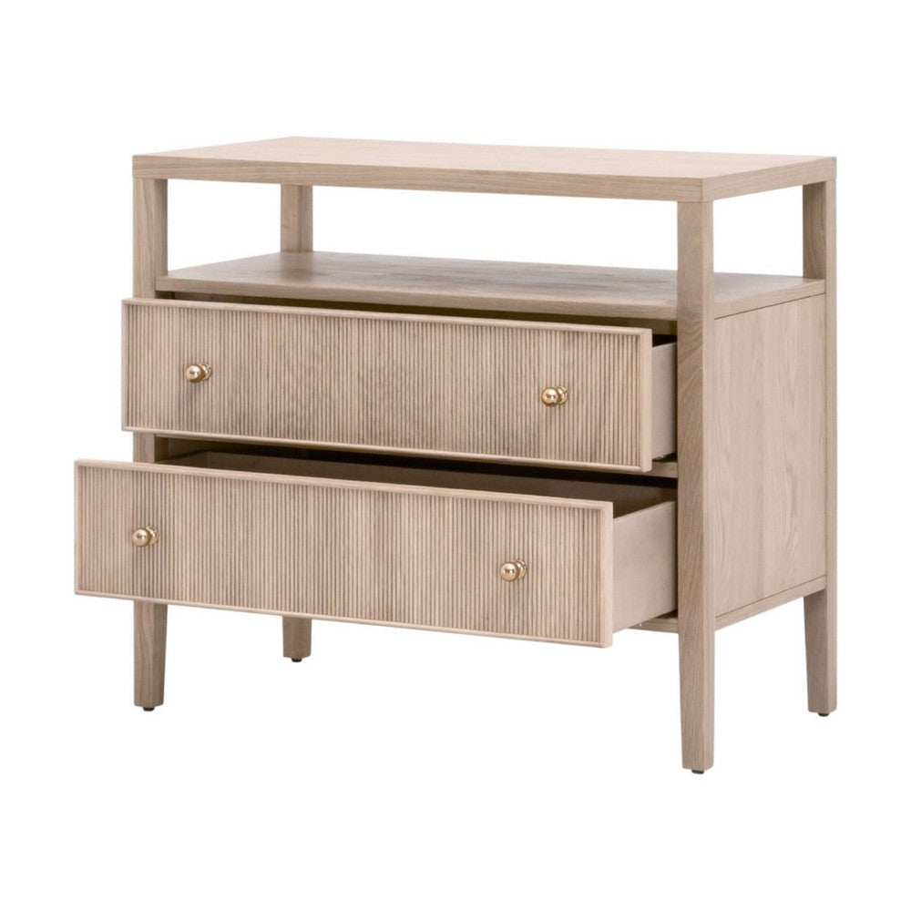 Hyz Extra Wide Nightstand | 2 Drawers | Open Shelf | Brown Oak Wood