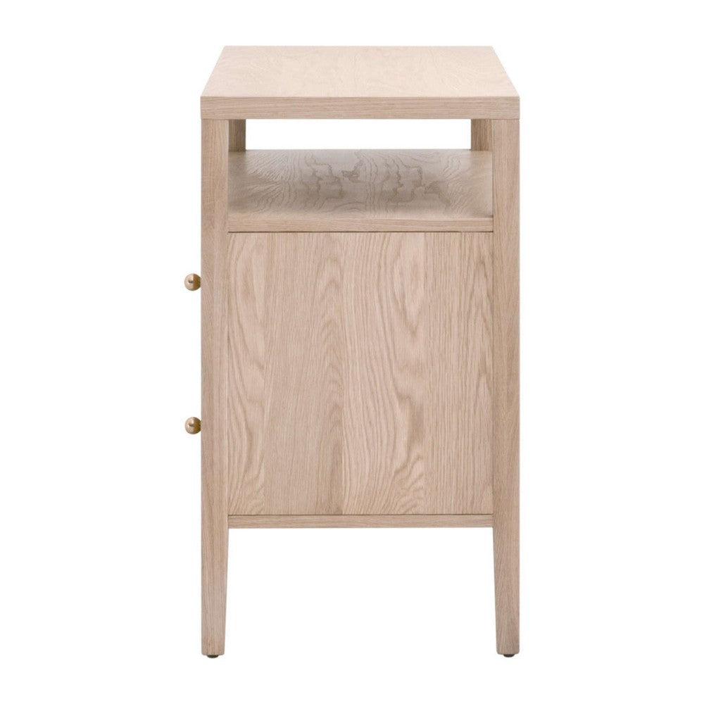 Hyz Extra Wide Nightstand | 2 Drawers | Open Shelf | Brown Oak Wood