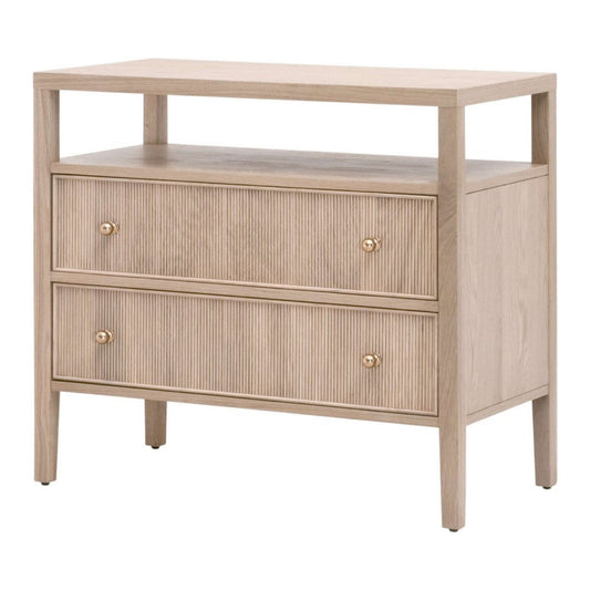 Hyz Extra Wide Nightstand | 2 Drawers | Open Shelf | Brown Oak Wood