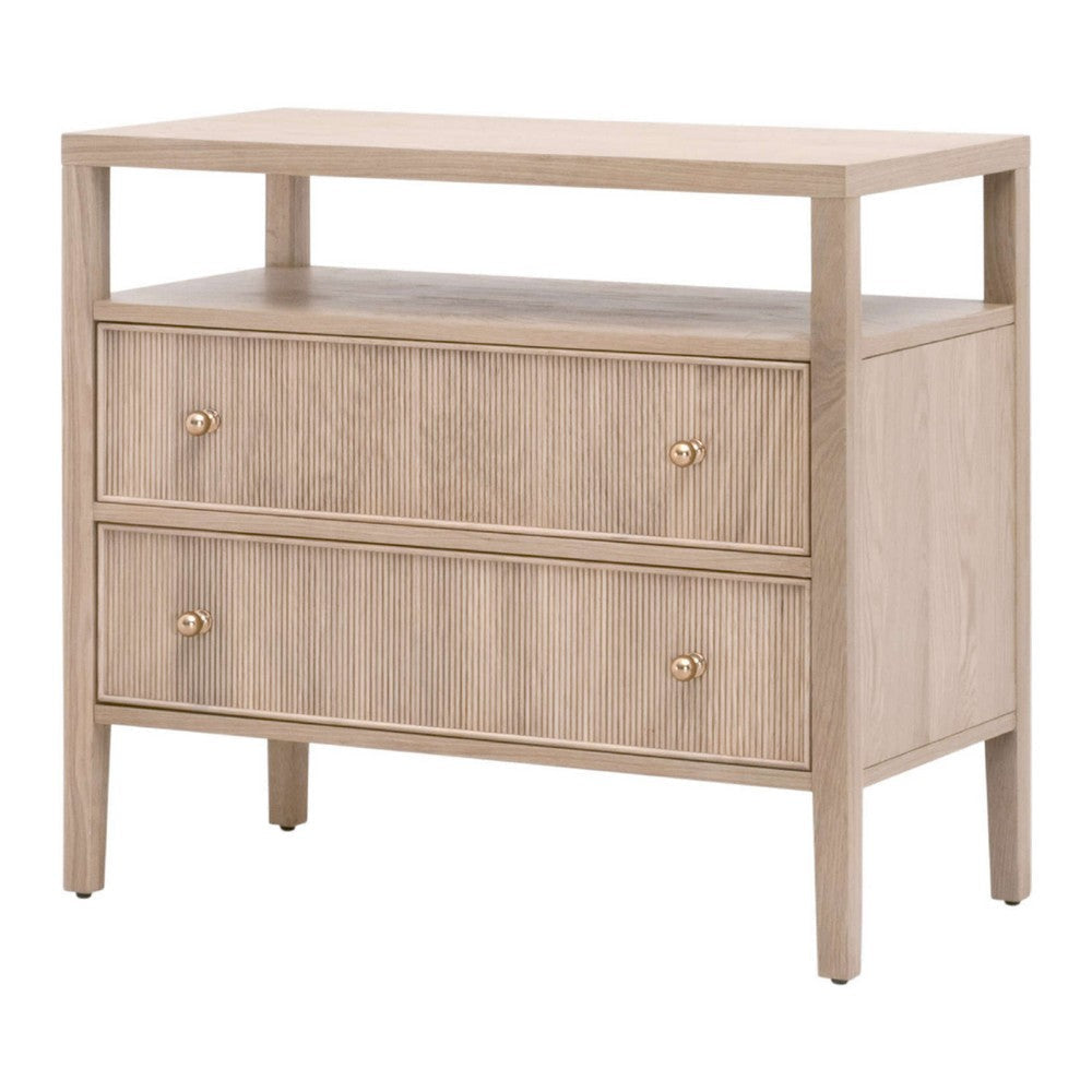 Hyz Extra Wide Nightstand | 2 Drawers | Open Shelf | Brown Oak Wood