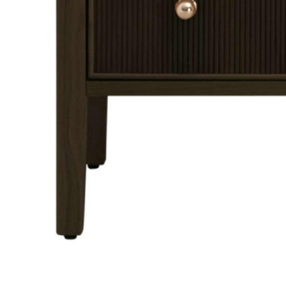 Hyz Extra Wide Nightstand | 2 Drawers w Open Shelf | Dutch Brown Oak