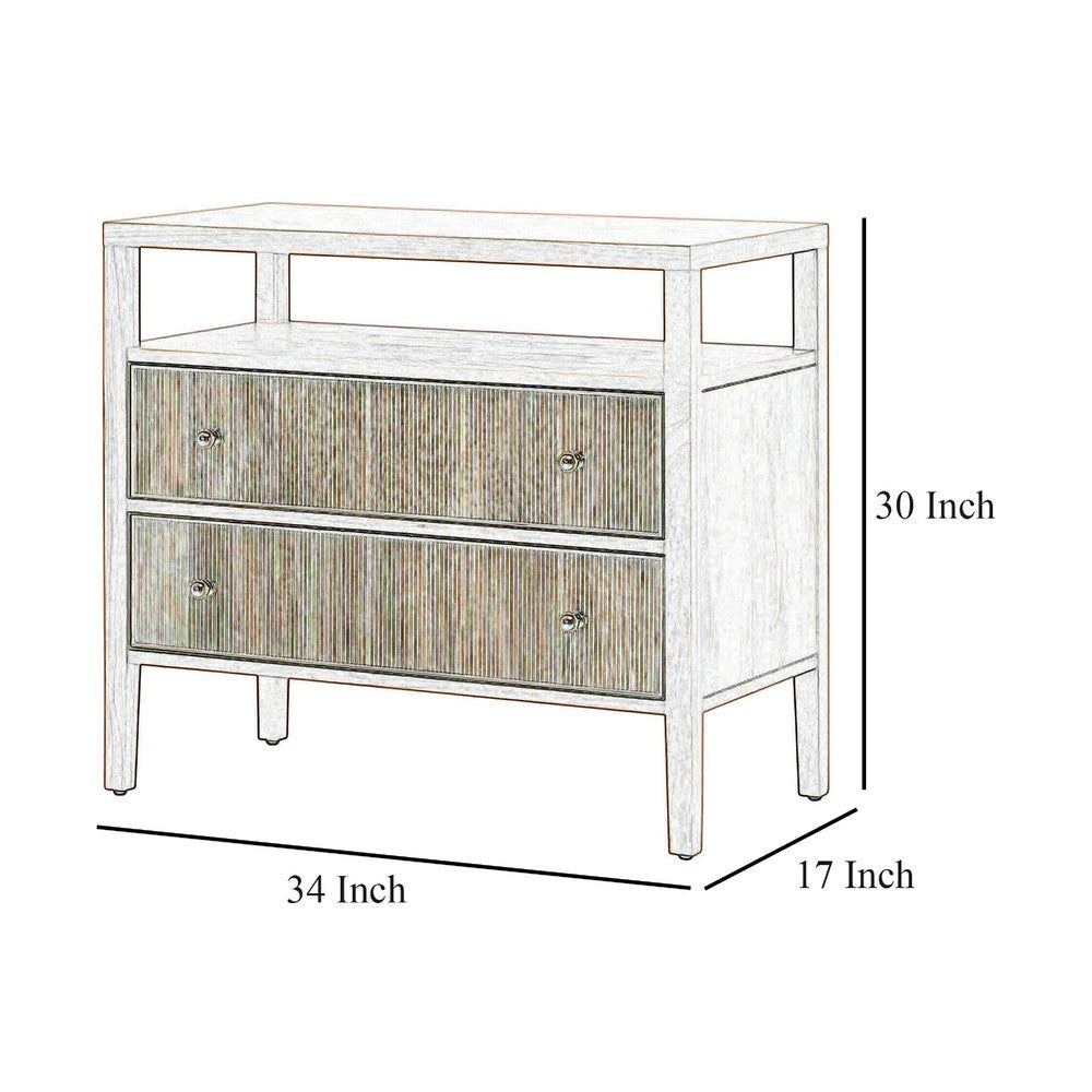 Hyz Extra Wide Nightstand | 2 Drawers w Open Shelf | Dutch Brown Oak