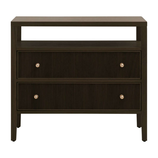 Hyz Extra Wide Nightstand | 2 Drawers w Open Shelf | Dutch Brown Oak