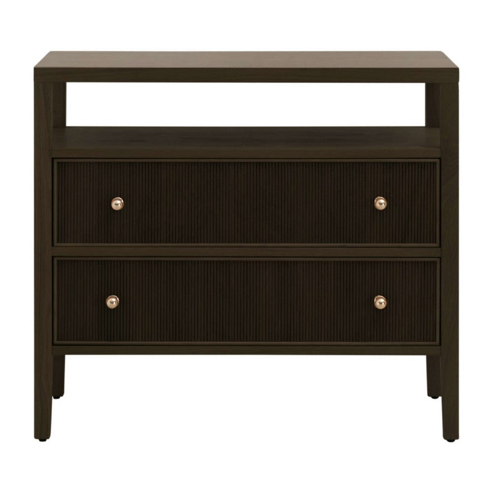 Hyz Extra Wide Nightstand | 2 Drawers w Open Shelf | Dutch Brown Oak