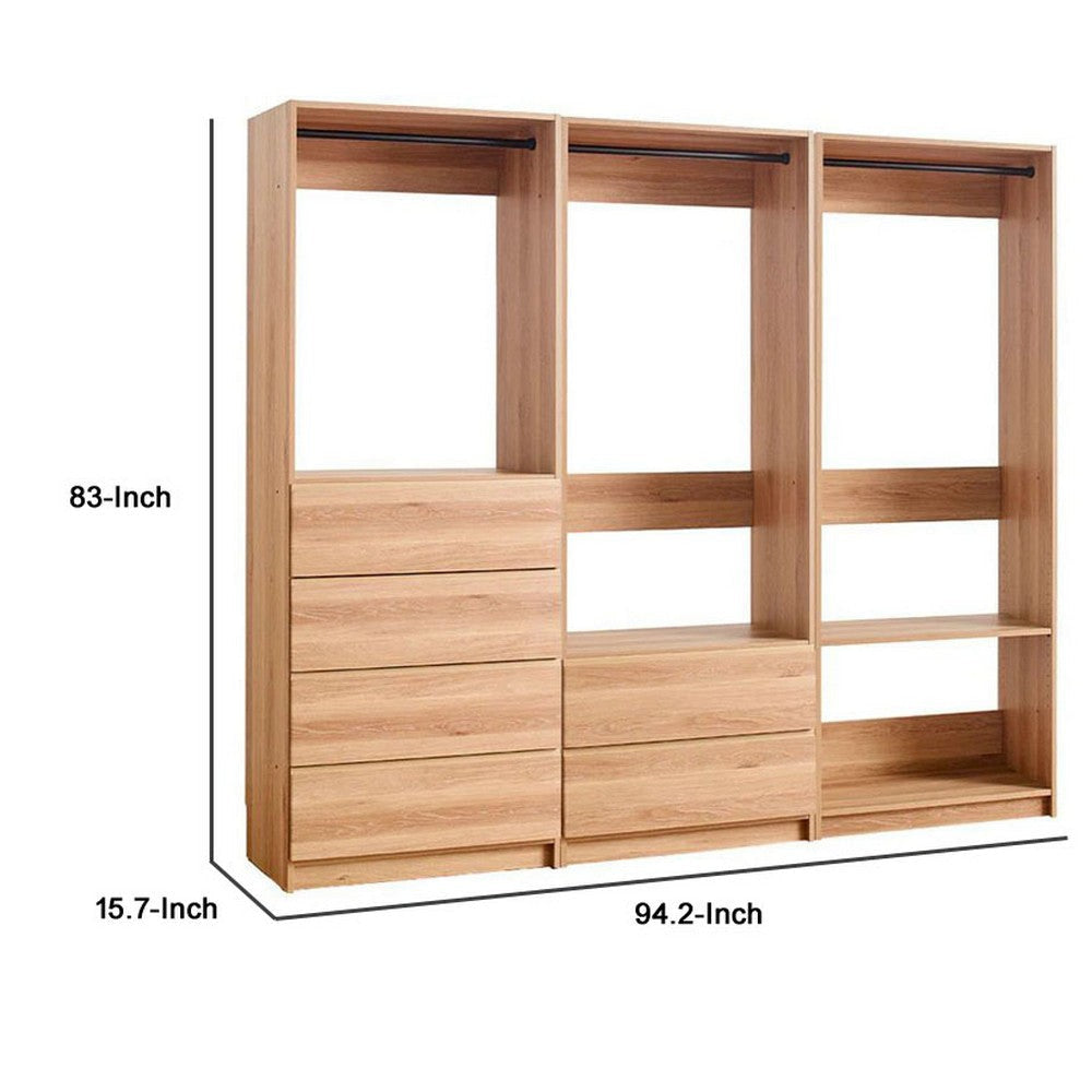 Dee Walk In Closet | Modular Freestanding Storage 4 Shelf 3 Rods Brown BM333323