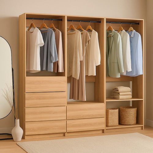 Dee Walk In Closet | Modular Freestanding Storage 4 Shelf 3 Rods Brown