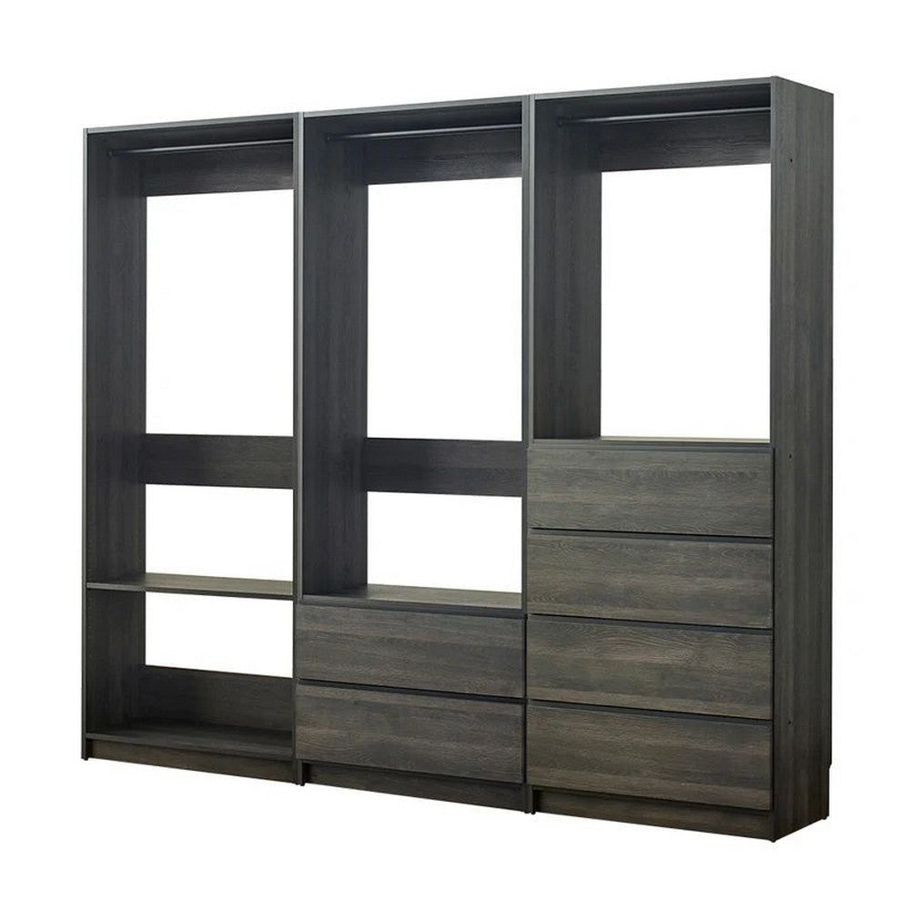 Dee Walk In Closet | Modular Freestanding Storage 4 Shelf 3 Rods Black BM333324