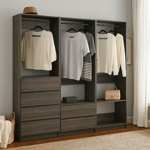 Dee Walk In Closet | Modular Freestanding Storage 4 Shelf 3 Rods Black