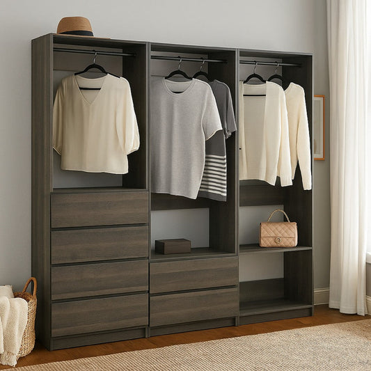 Dee Walk In Closet | Modular Freestanding Storage 4 Shelf 3 Rods Black