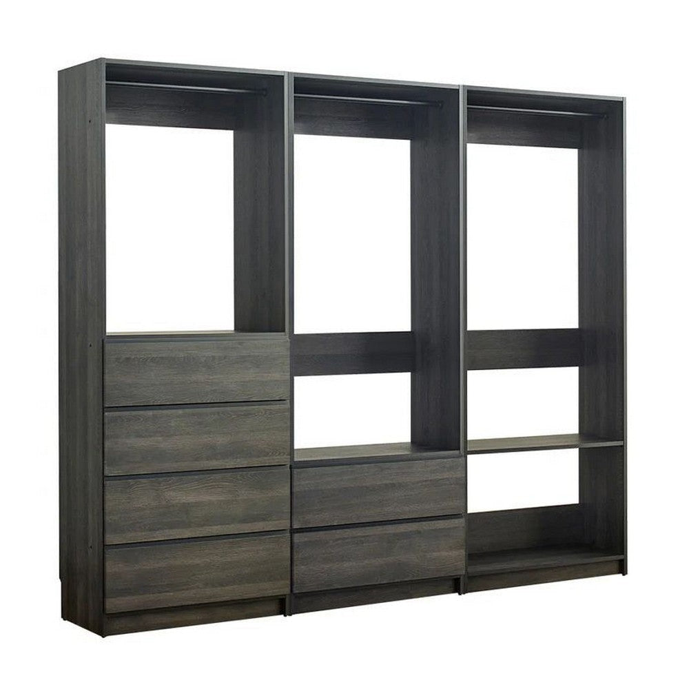 Dee Walk In Closet | Modular Freestanding Storage 4 Shelf 3 Rods Black BM333324