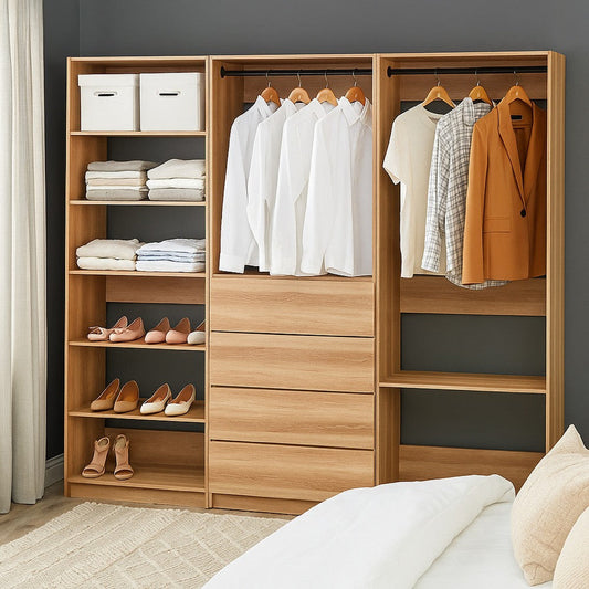 Dee Walk In Closet | Modular Freestanding Storage 9 Shelf 2 Rods Brown