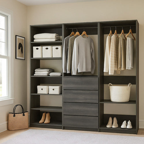 Dee Walk In Closet | Modular Freestanding Storage 9 Shelf 2 Rods Black