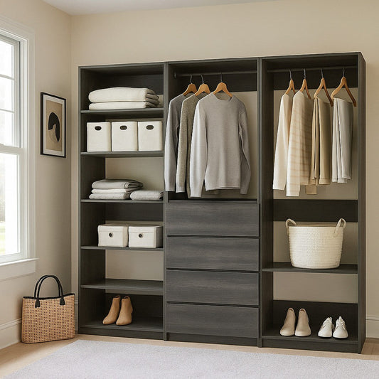 Dee Walk In Closet | Modular Freestanding Storage 9 Shelf 2 Rods Black