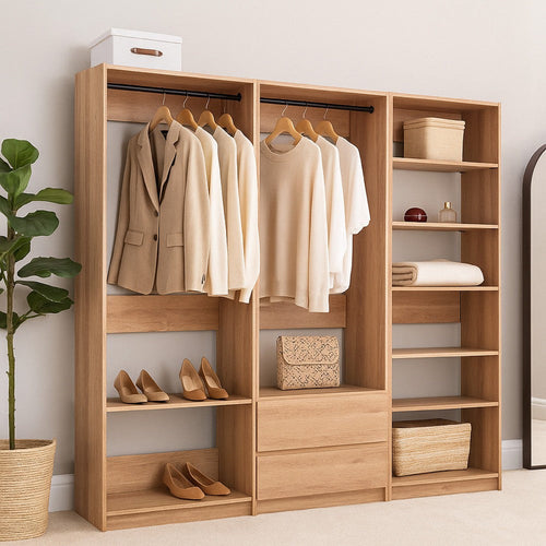 Dee Walk In Closet Modular Freestanding Storage 9 Shelf 2 Drawer Brown