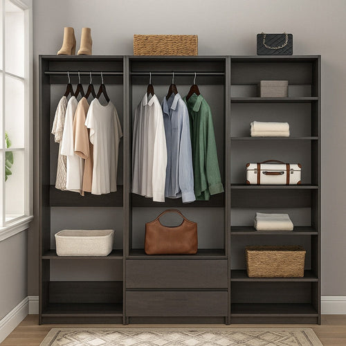 Dee Walk In Closet Modular Freestanding Storage 9 Shelf 2 Drawer Black