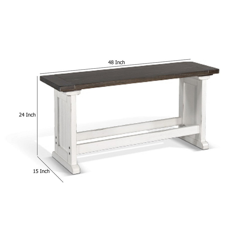 Orso Counter Height Dining Bench Farmhouse Off White Brown 48 Inch BM333333