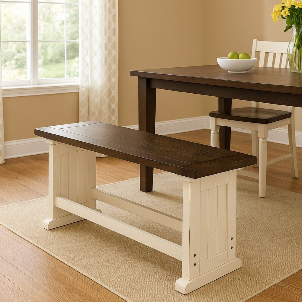 Orso Counter Height Dining Bench, Farmhouse Off White, Brown, 48 Inch