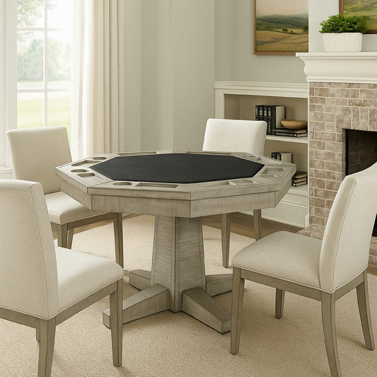 Zeka Game Table w Reversible Dining Top | Gray Mahogany Wood 53"