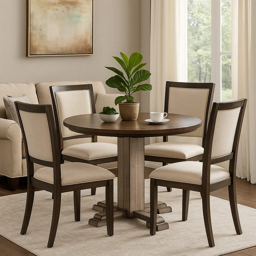 Camie Dining Table | 40" Brown Round Top w Drop Leafs | Rustic Gray