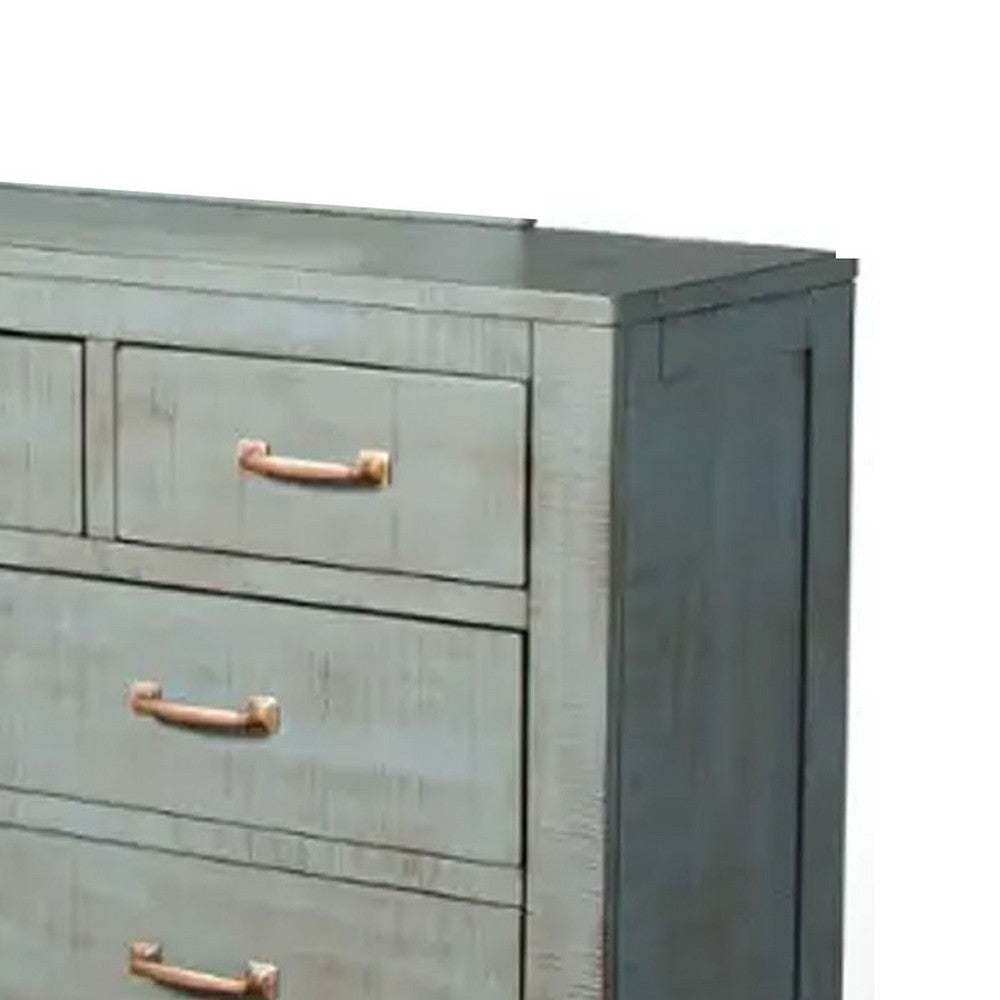 Rany Wide Dresser | 7 Drawers | Bronze Metal | Blue Mahogany Wood BM333341