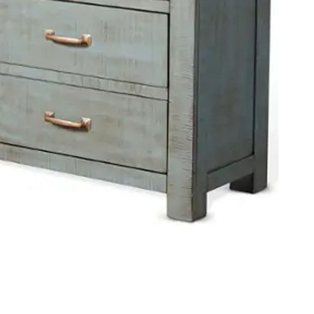 Rany Wide Dresser | 7 Drawers | Bronze Metal | Blue Mahogany Wood BM333341