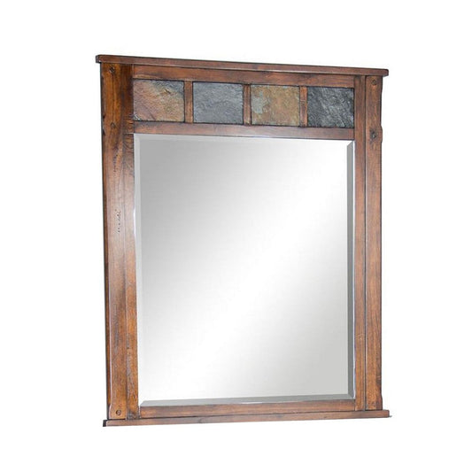 Odel Vanity Dresser Mirror | Natural Slate Inlay | Dark Brown 46"