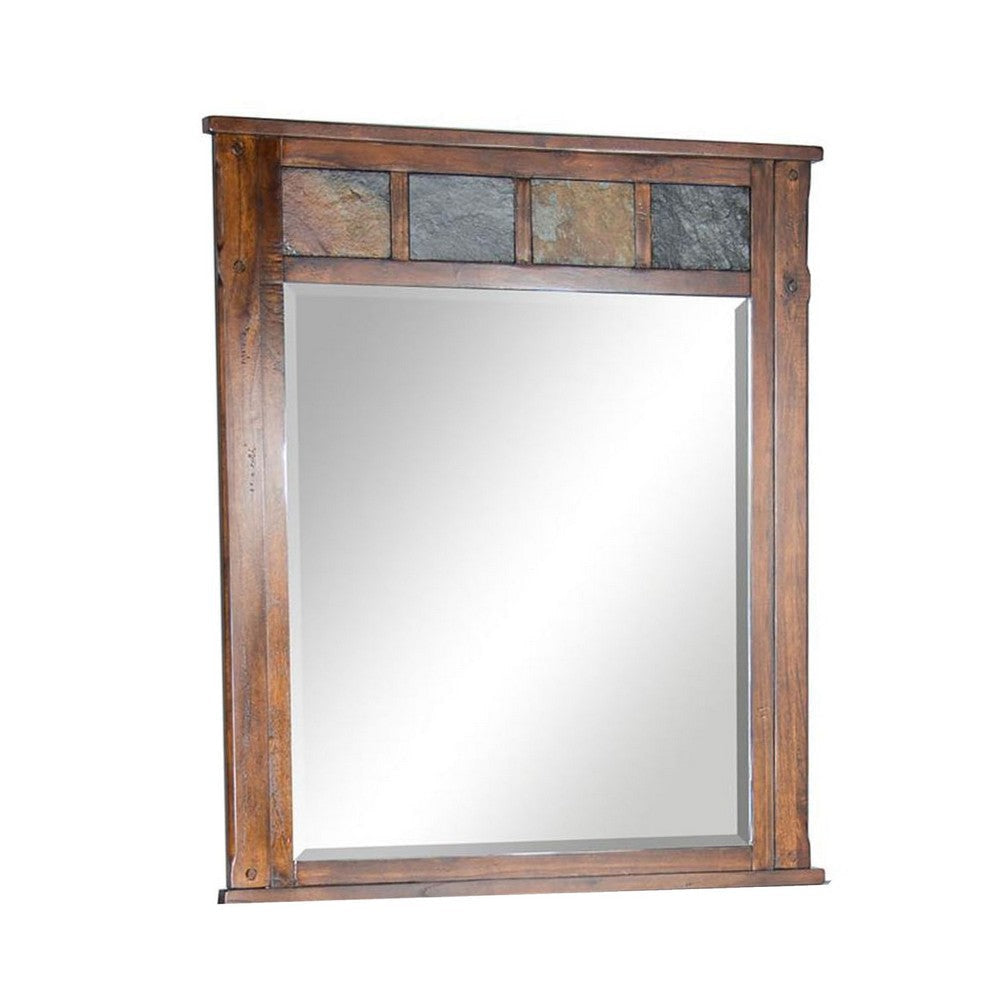 Odel Vanity Dresser Mirror | Natural Slate Inlay | Dark Brown 46"