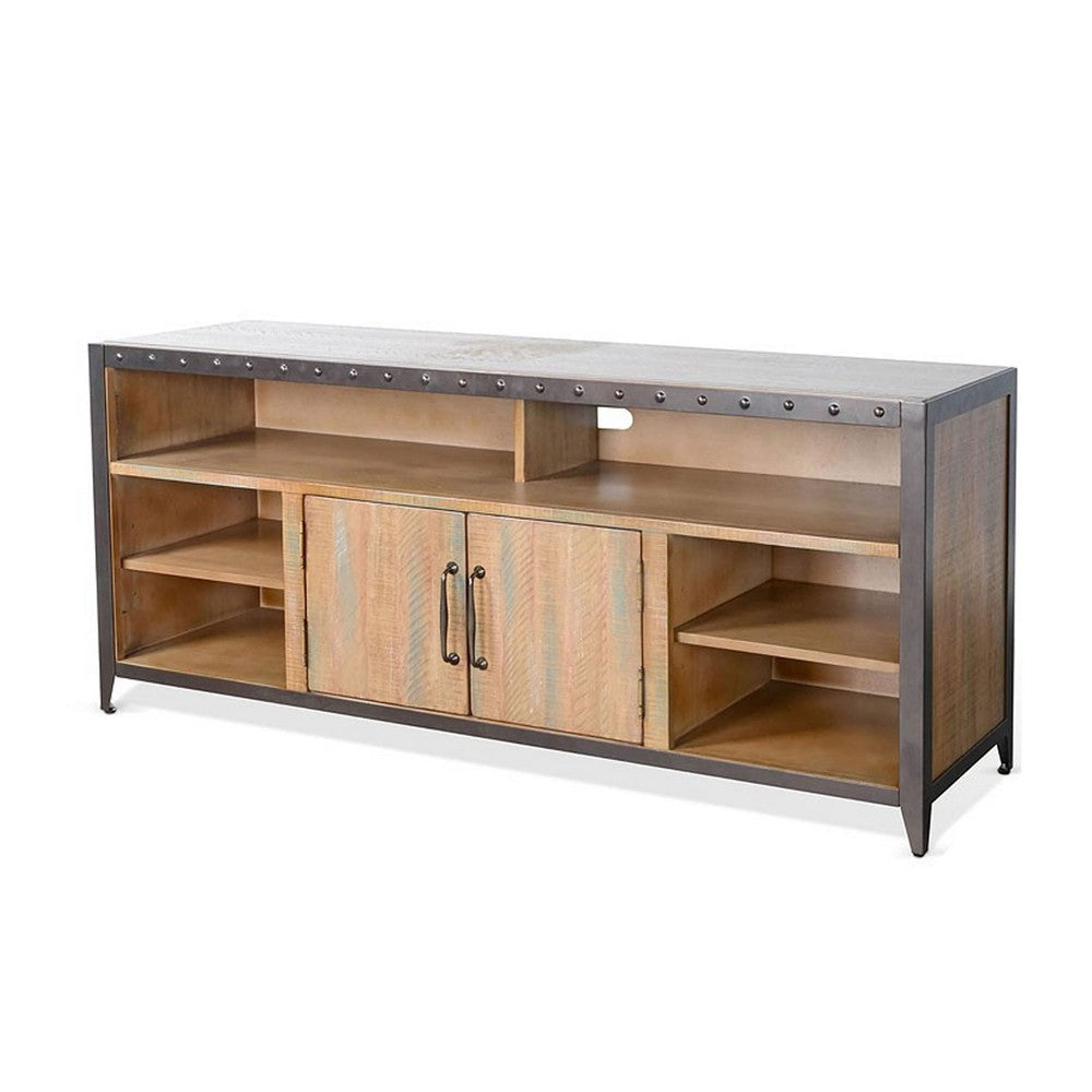 Ayka TV Stand Media Cabinet | Black Metal | Antique Brown Wood 63’’ BM333348