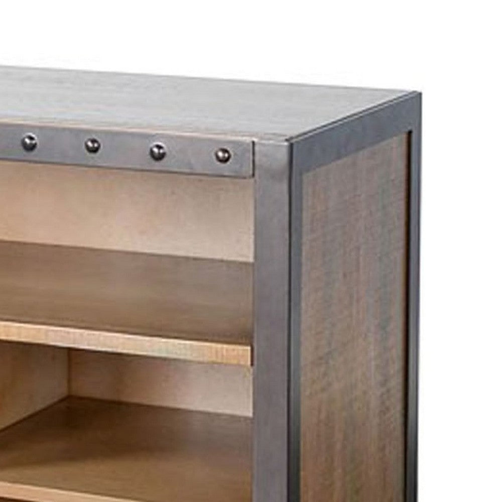 Ayka TV Stand Media Cabinet | Black Metal | Antique Brown Wood 63’’ BM333348