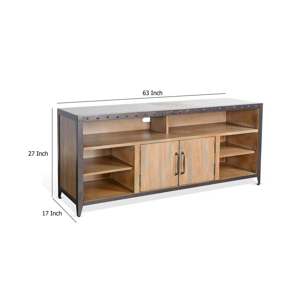 Ayka TV Stand Media Cabinet | Black Metal | Antique Brown Wood 63’’ BM333348