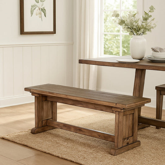 Yael Side Dining Bench | Plank Seat | Light Brown Mahogany Wood 48"